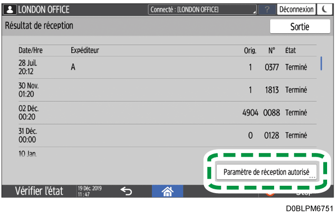 Illustration de l'écran du panneau de commande