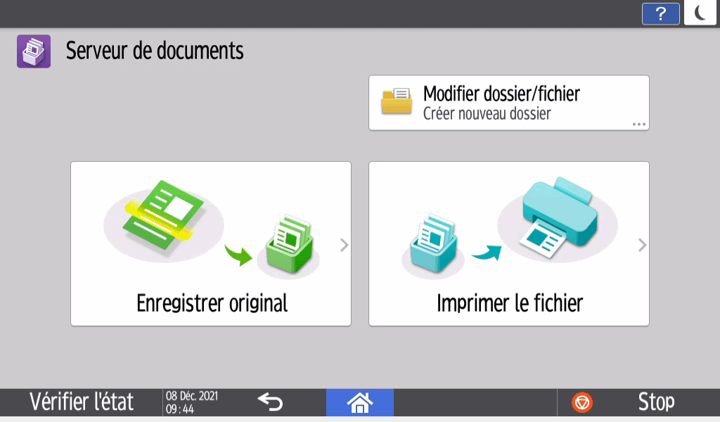 Illustration de l'écran du panneau de commande