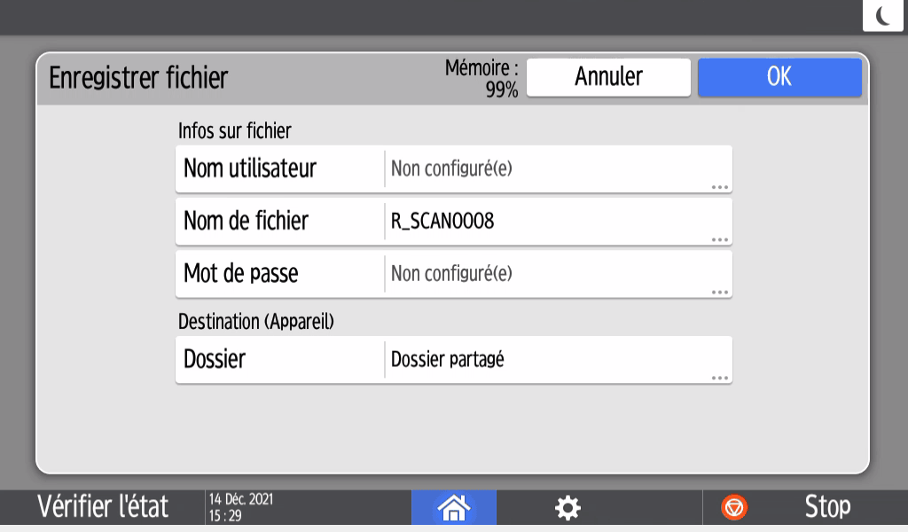 Illustration de l'écran du panneau de commande