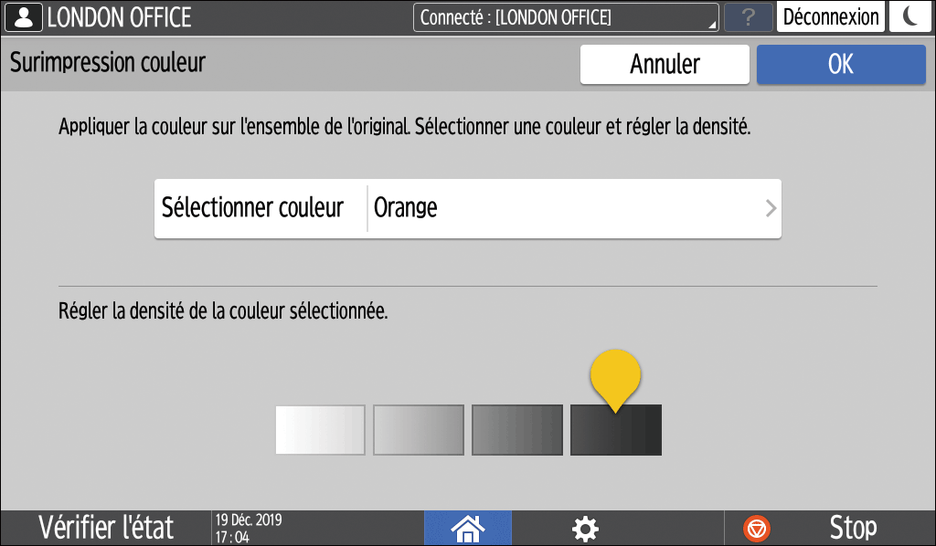 Illustration de l'écran du panneau de commande
