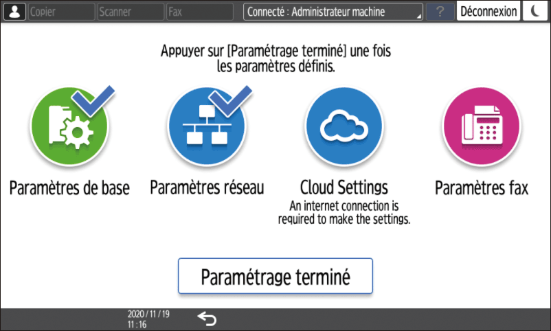 Illustration de l'écran du panneau de commande