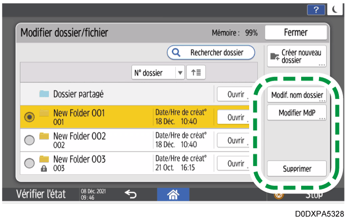 Illustration de l'écran du panneau de commande