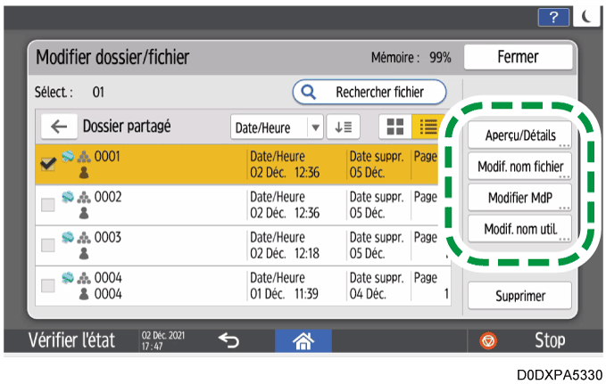 Illustration de l'écran du panneau de commande
