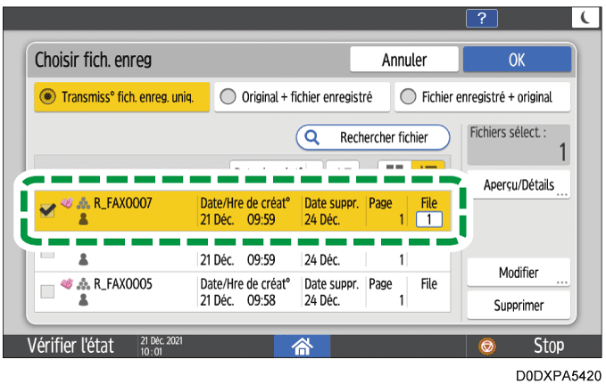 Illustration de l'écran du panneau de commande