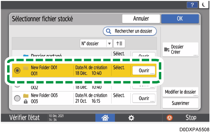 Illustration de l'écran du panneau de commande