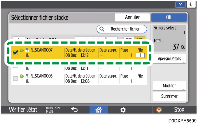 Illustration de l'écran du panneau de commande