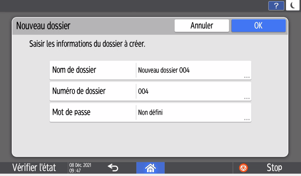 Illustration de l'écran du panneau de commande