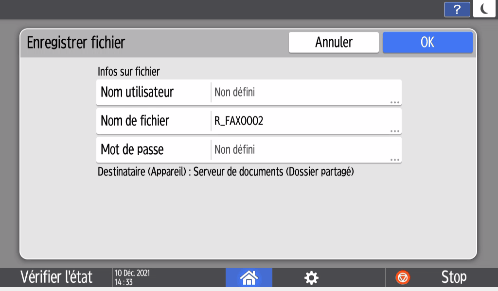 Illustration de l'écran du panneau de commande