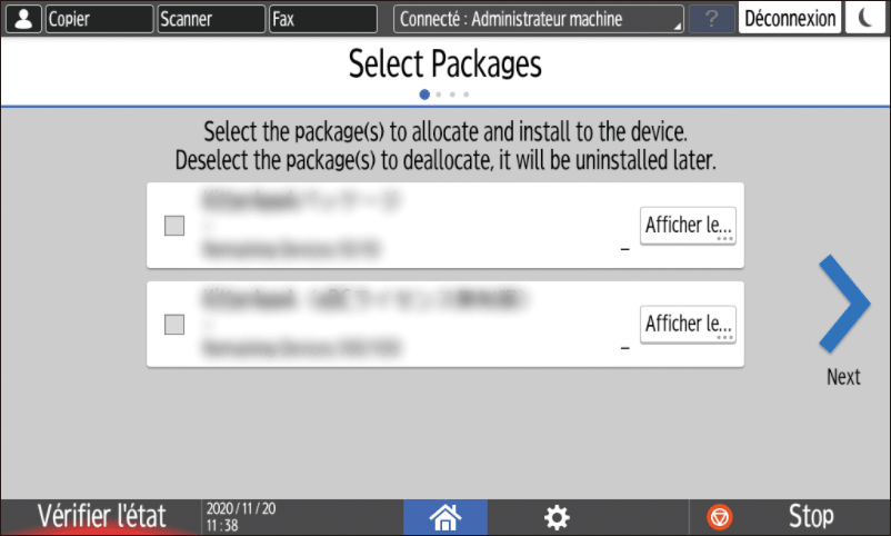 Illustration de l'écran du panneau de commande
