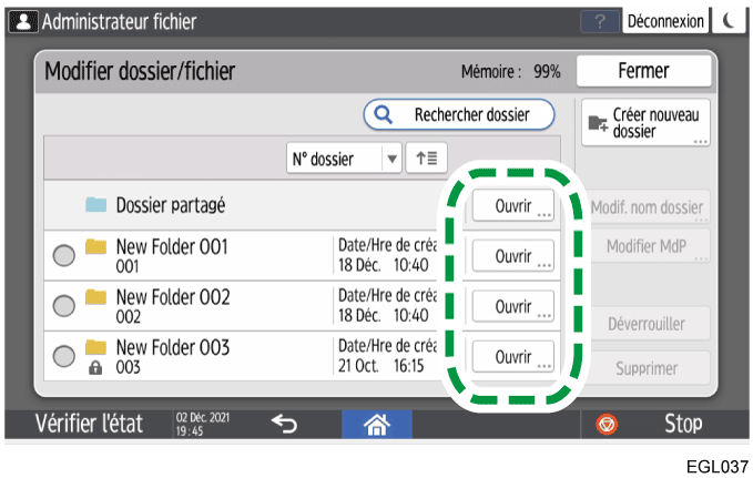 Illustration de l'écran du panneau de commande