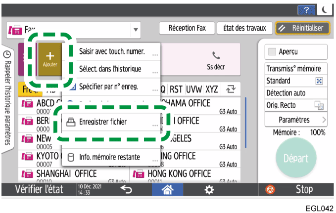 Illustration de l'écran du panneau de commande