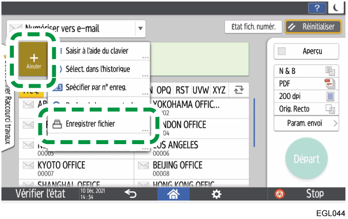Illustration de l'écran du panneau de commande