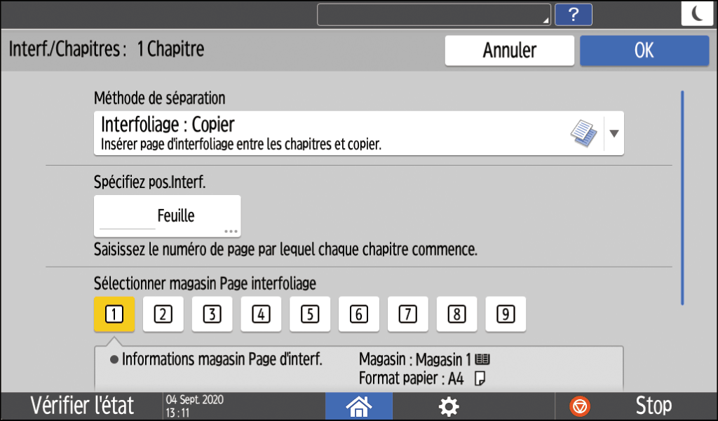 Illustration de l'écran du panneau de commande