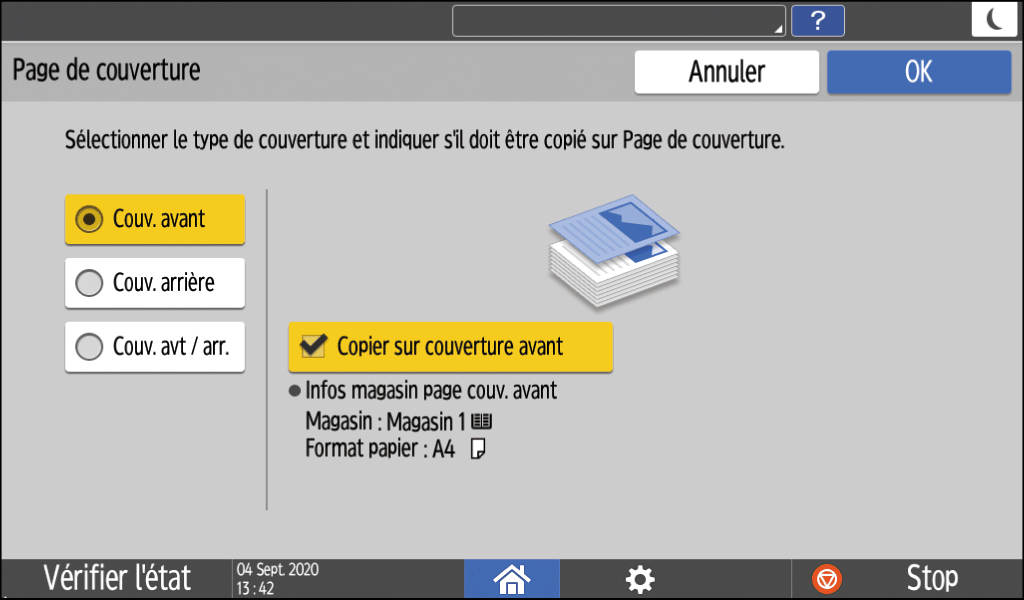 Illustration de l'écran du panneau de commande