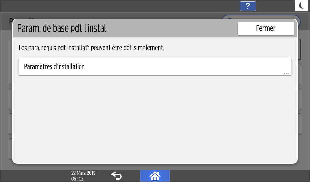 Illustration de l'écran du panneau de commande