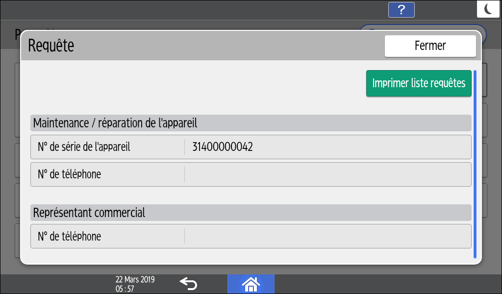 Illustration de l'écran du panneau de commande