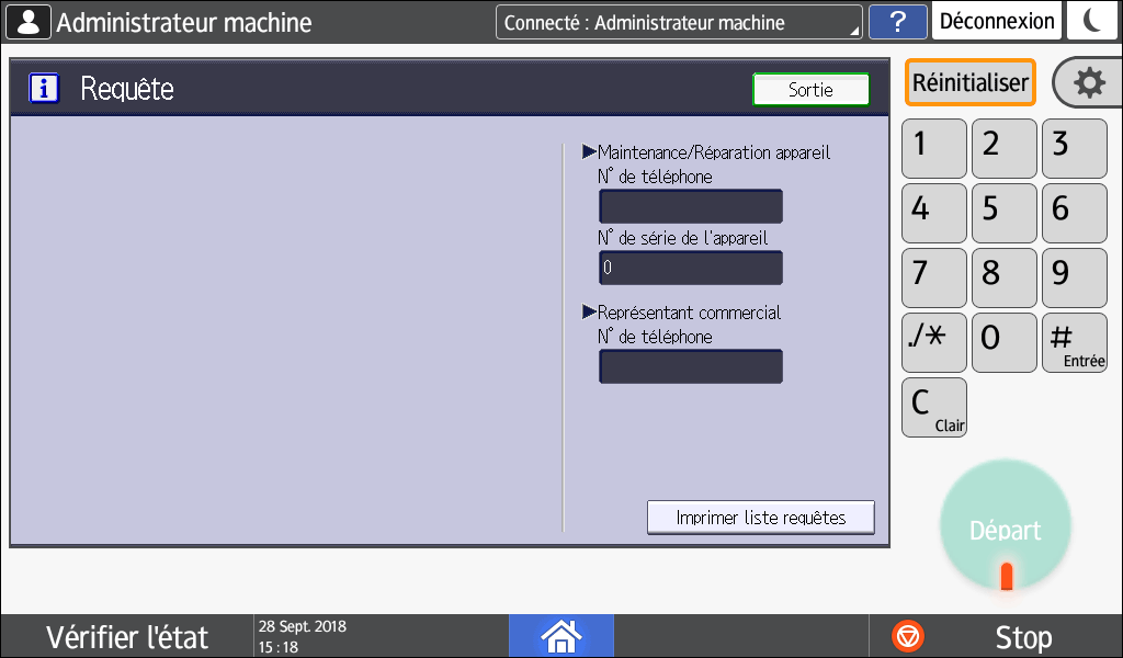 Illustration de l'écran du panneau de commande
