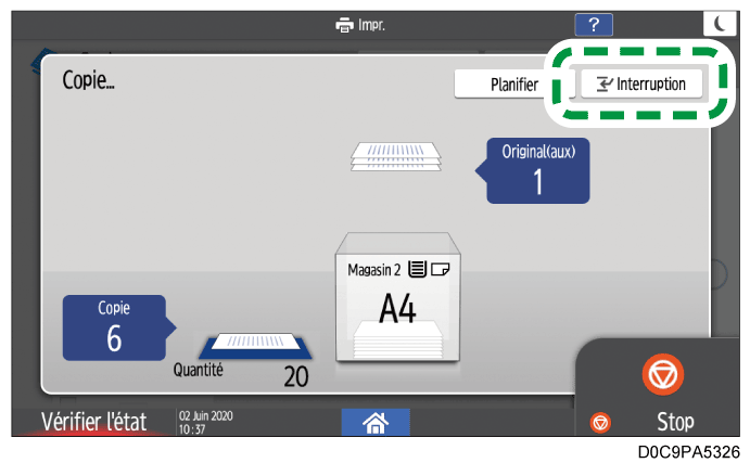 Illustration de l'écran du panneau de commande