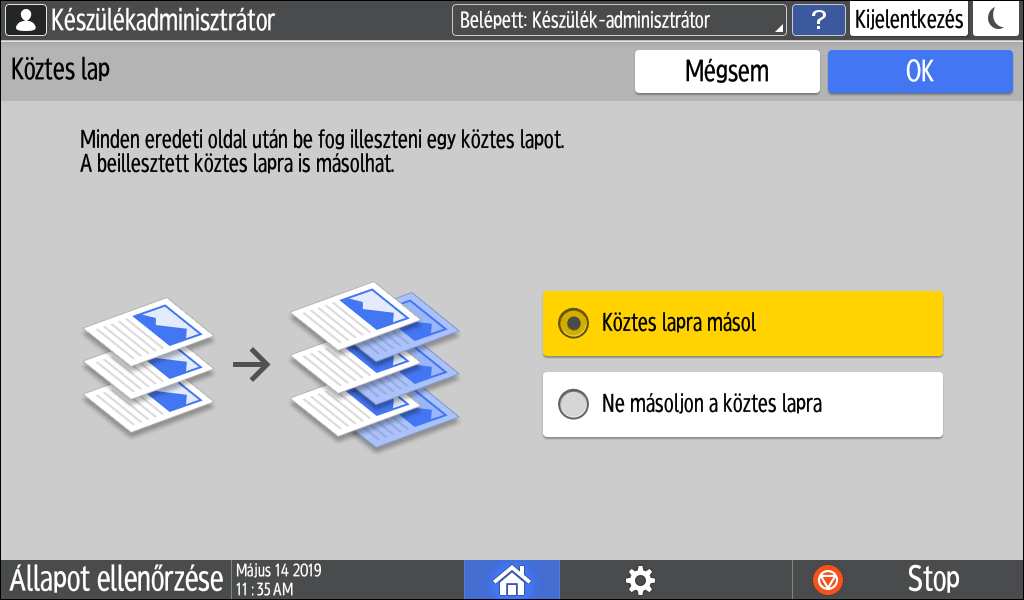 Kezelőpanel képernyője, illusztráció
