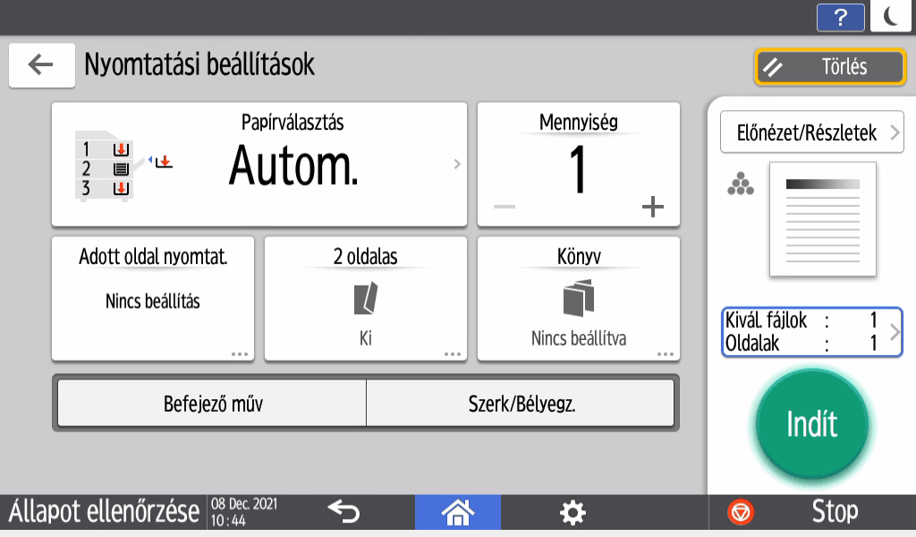 Kezelőpanel képernyője, illusztráció