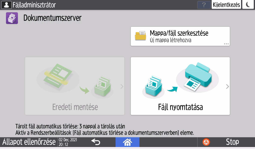Kezelőpanel képernyője, illusztráció