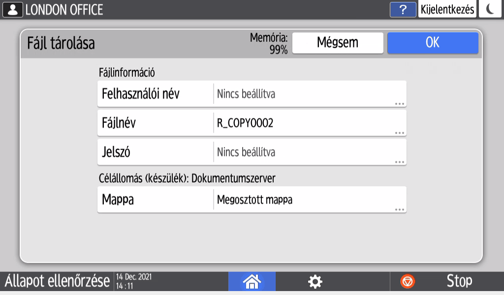 Kezelőpanel képernyője, illusztráció