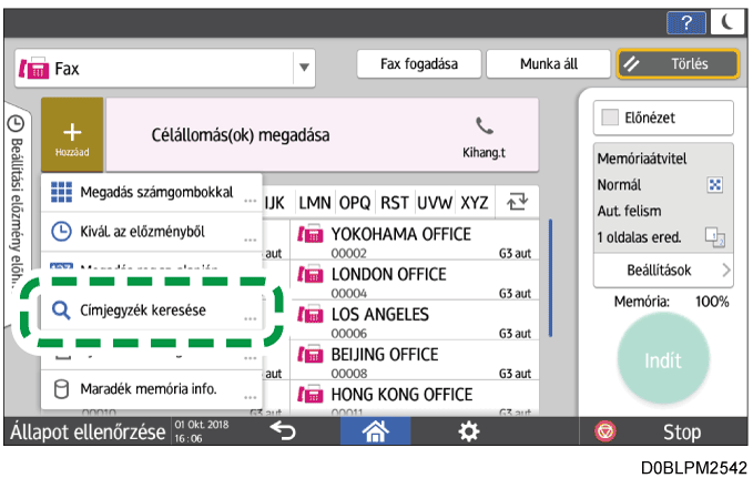 Kezelőpanel képernyője, illusztráció