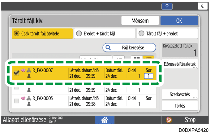 Kezelőpanel képernyője, illusztráció