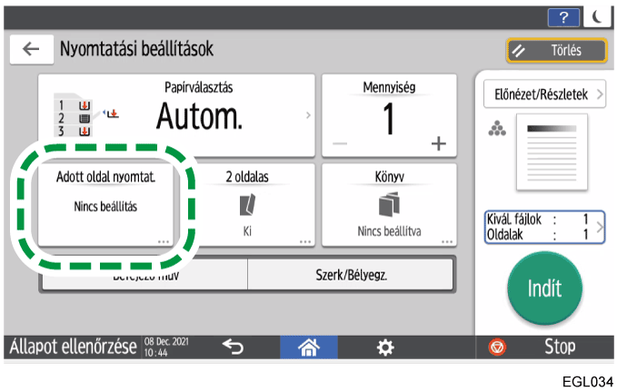 Kezelőpanel képernyője, illusztráció