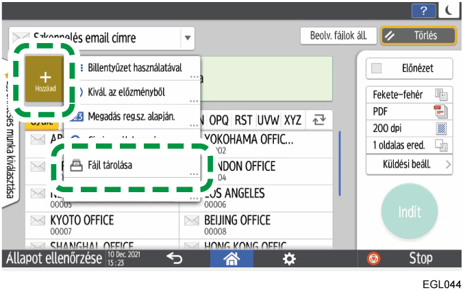 Kezelőpanel képernyője, illusztráció