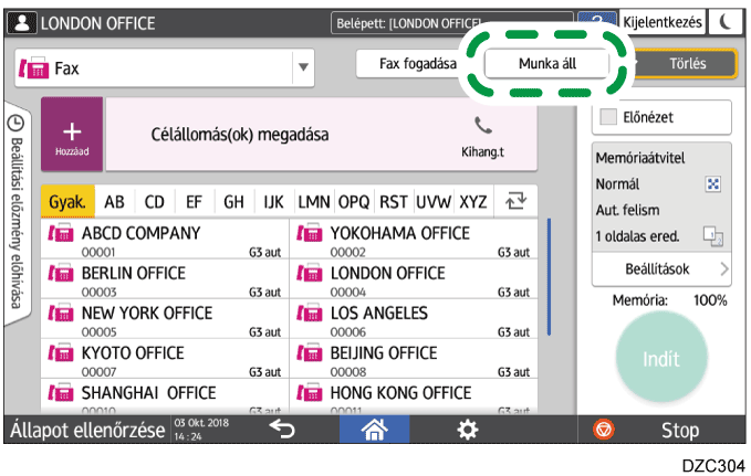 Kezelőpanel képernyője, illusztráció