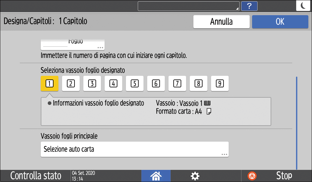 Illustrazione della schermata sul pannello di controllo