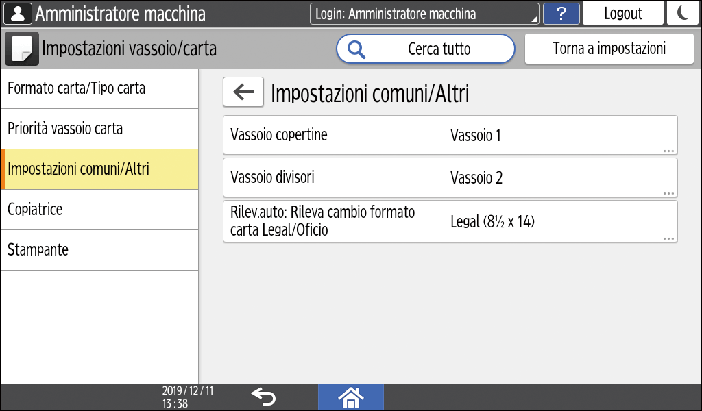 Illustrazione della schermata sul pannello di controllo