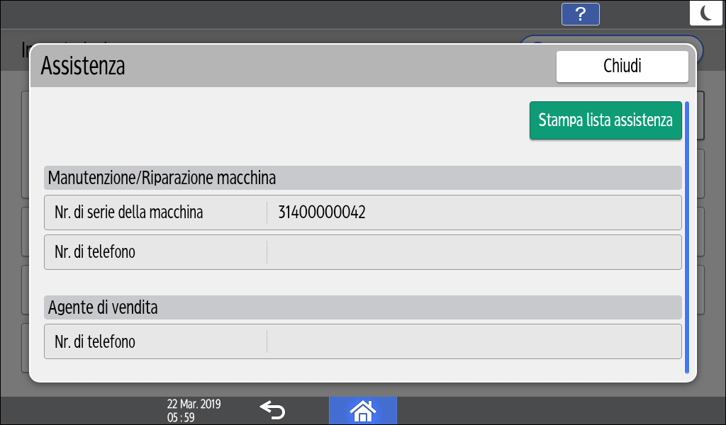 Illustrazione della schermata sul pannello di controllo