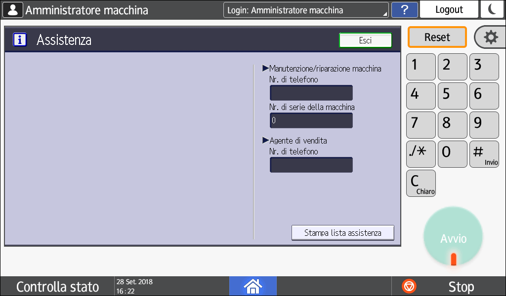 Illustrazione della schermata sul pannello di controllo