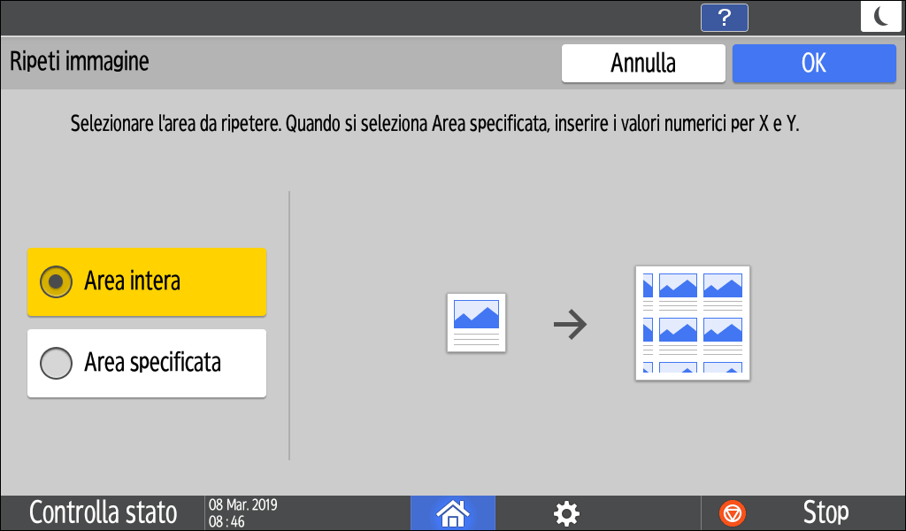 Illustrazione della schermata sul pannello di controllo