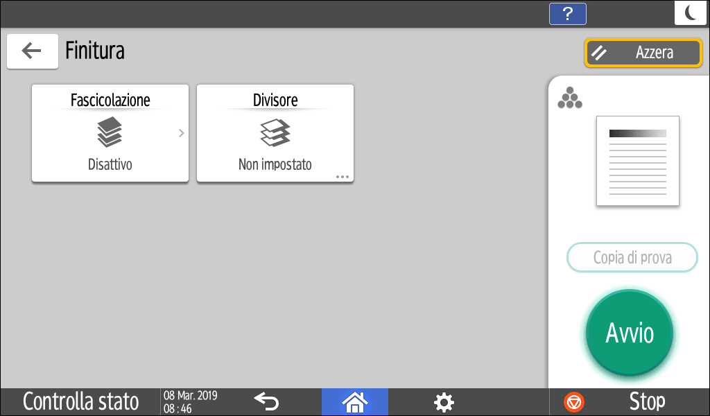 Illustrazione della schermata sul pannello di controllo