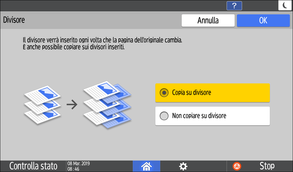 Illustrazione della schermata sul pannello di controllo