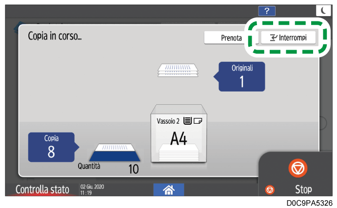 Illustrazione della schermata sul pannello di controllo