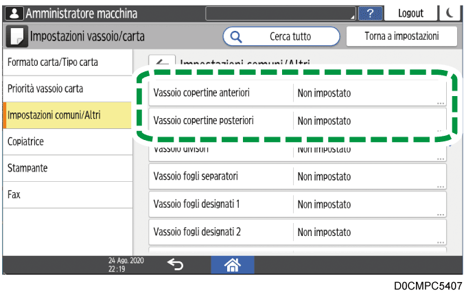 Illustrazione della schermata sul pannello di controllo
