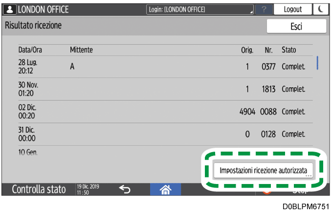 Illustrazione della schermata sul pannello di controllo