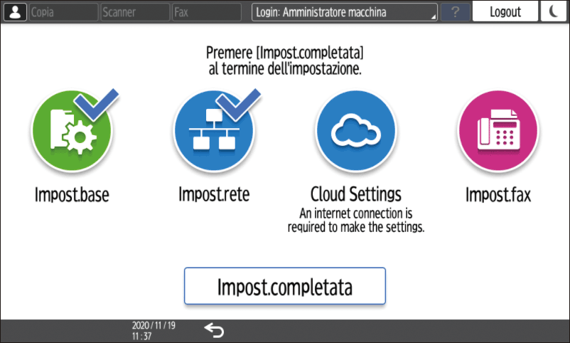 Illustrazione della schermata sul pannello di controllo