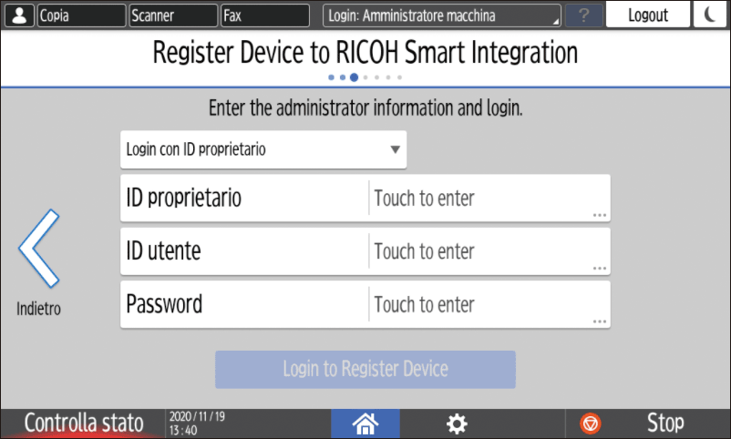 Illustrazione della schermata sul pannello di controllo