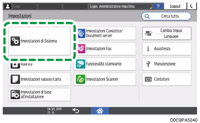 Illustrazione della schermata sul pannello di controllo