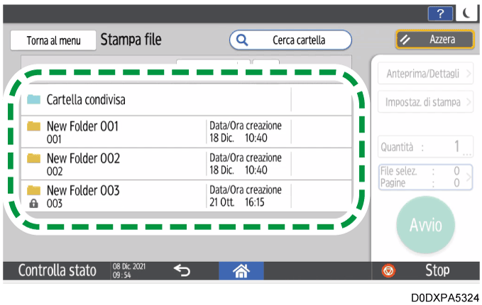 Illustrazione della schermata sul pannello di controllo