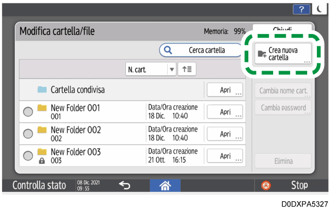 Illustrazione della schermata sul pannello di controllo