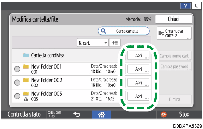 Illustrazione della schermata sul pannello di controllo