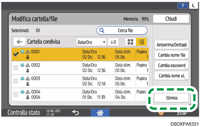 Illustrazione della schermata sul pannello di controllo
