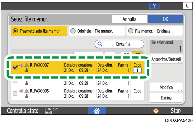 Illustrazione della schermata sul pannello di controllo