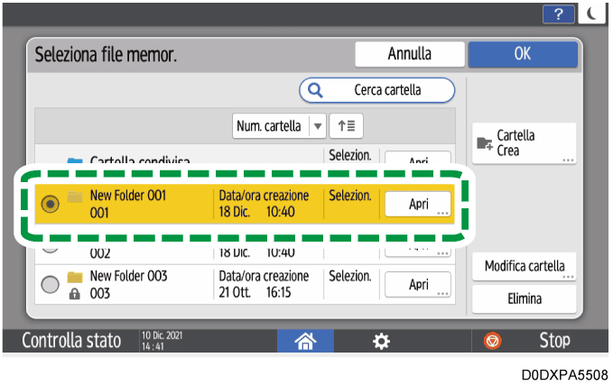 Illustrazione della schermata sul pannello di controllo